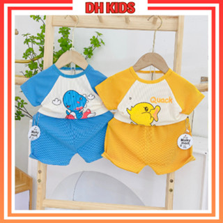 [ B02 ] Bộ quần áo cộc tay thun tăm lạnh phối màu họa tiết dễ thương dành cho bé trai bé gái - DH KIDS