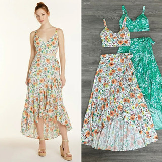 HIPU.VNXK - Set áo 2 dây cúp ngực smocking lưng kèm chân váy midi tà lệch.