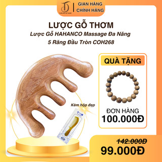 Lược Gỗ Thơm HAHANCO  5 Răng Đầu Tròn Đả Thông Kinh Lạc  Mát Xa Dưỡng Sinh (Size:S-10cm)