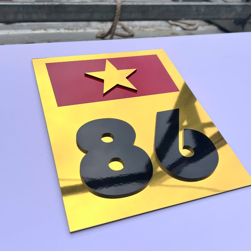 Cờ Việt Nam, Biển Cờ Việt Nam, Biển Số Nhà Hình Cờ Việt Nam, Chất Liệu ALU Vàng Gương.