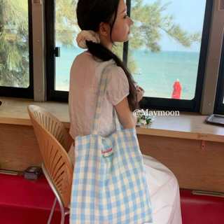 Túi Tote Sọc Caro Nơ, Túi Tote Nơ Theo Xu Hướng, Túi Tote Ruy Băng Phong Cách Hàn Quốc