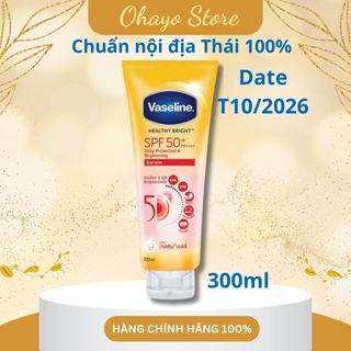 Kem chống nắng Body Vaseline 50x bảo vệ da với SPF 50+ PA+++ 300ml, Kcn Vaseline nội địa thái, chất kem mịn, thấm nhanh.