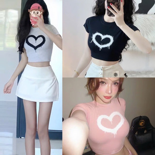  Áo croptop in hình hoạ tiết trái tim năng động trẻ trung vải bozip 