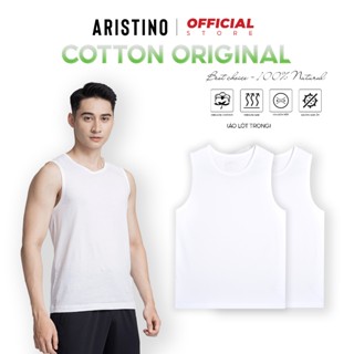 Áo tank top nam ARISTINO áo ba lỗ nam trắng trơn lót trong 100% cotton thấm hút mồ hôi - AC23