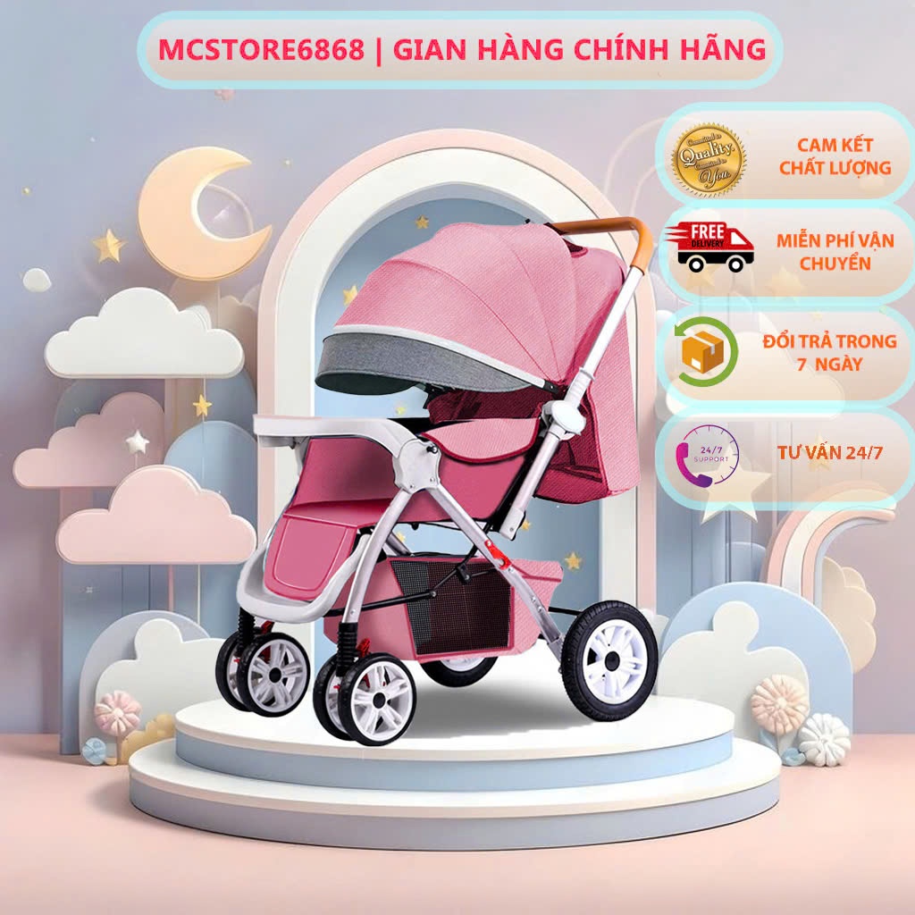 Xe đẩy cho bé, xe đẩy gấp gọn 2 chiều 3 tư thế chịu lực trên 50kg tiện dụng cho bé bảo hành 24 tháng