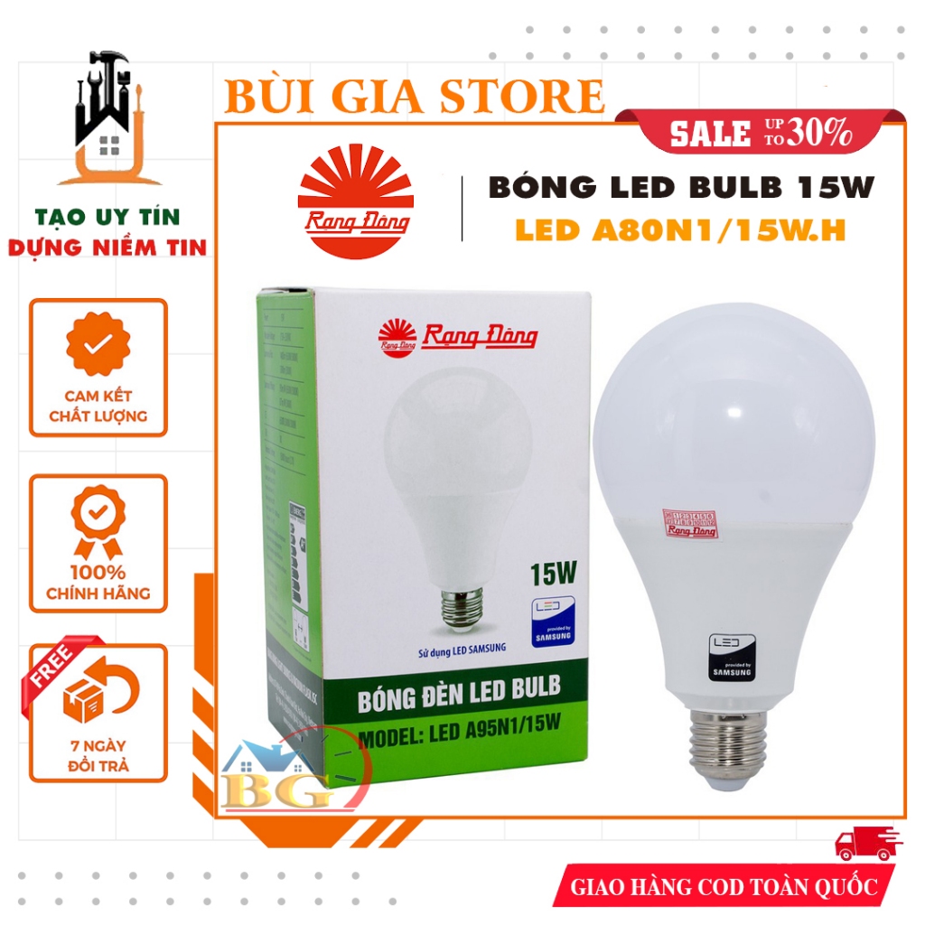Bóng đèn LED BULB Rạng Đông 15W A80N1/15W.H - Siêu sáng, tiết kiệm điện