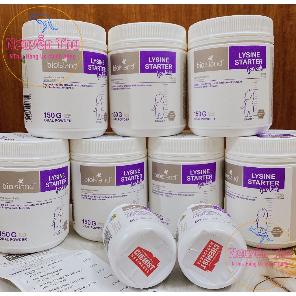 Viên, bột hỗ trợ tăng chiều cao lysine bio island úc, lysine starter for kids 150g bột, lysine step 