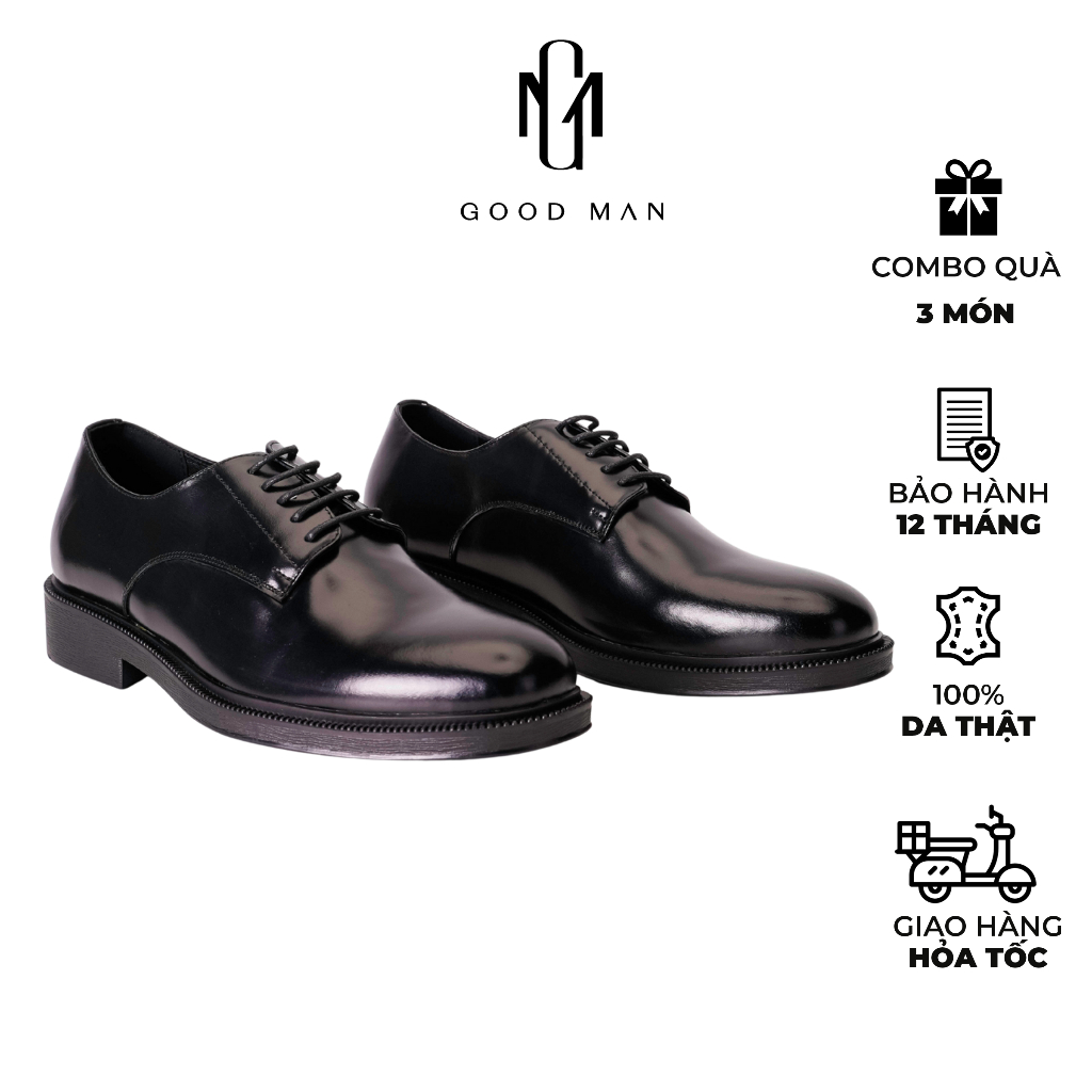 Giày da bò thật GoodMan tăng chiều cao Good Gent Derby Đen