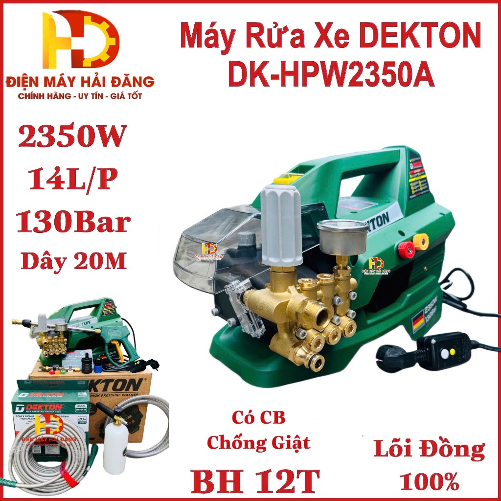 Máy rửa xe chỉnh áp DEKTON DK-HPW2350A - 2350W.Dòng cao áp.14L/Phút.Mẫu Mới Có CB Chống Giật. BH 1 N