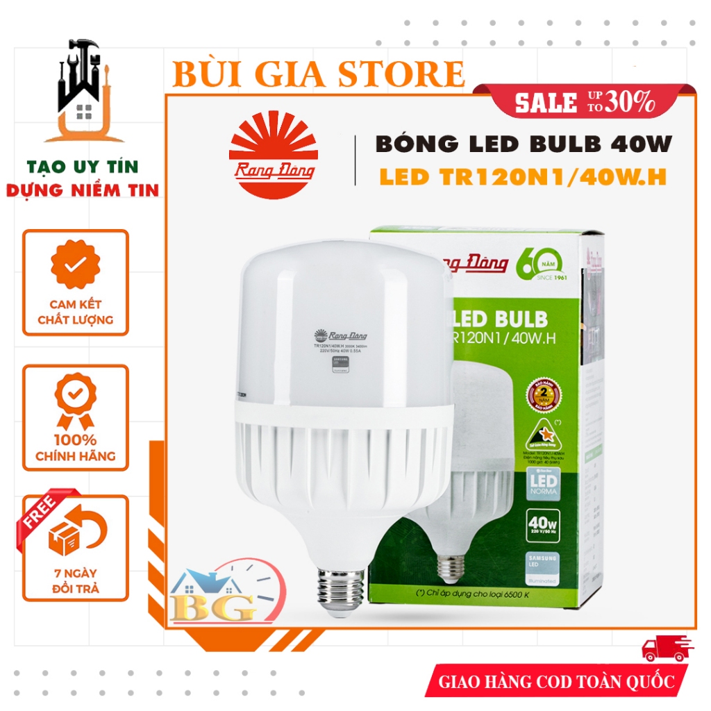 Bóng đèn Led trụ Rạng Đông 40W - TR120N1/40W.H (AS Trắng)