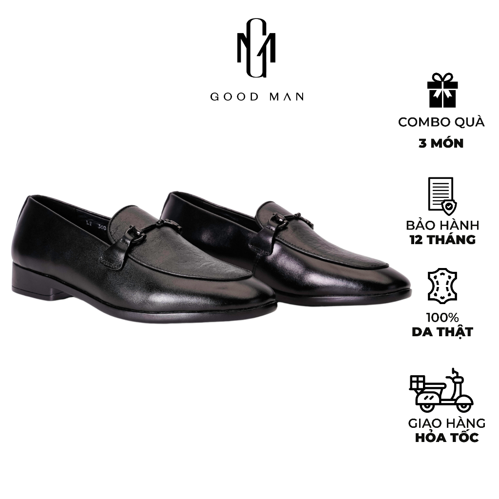 Giày tây da bò thật tăng chiều cao GOODMAN Horsebit Elephant Loafer màu Đen
