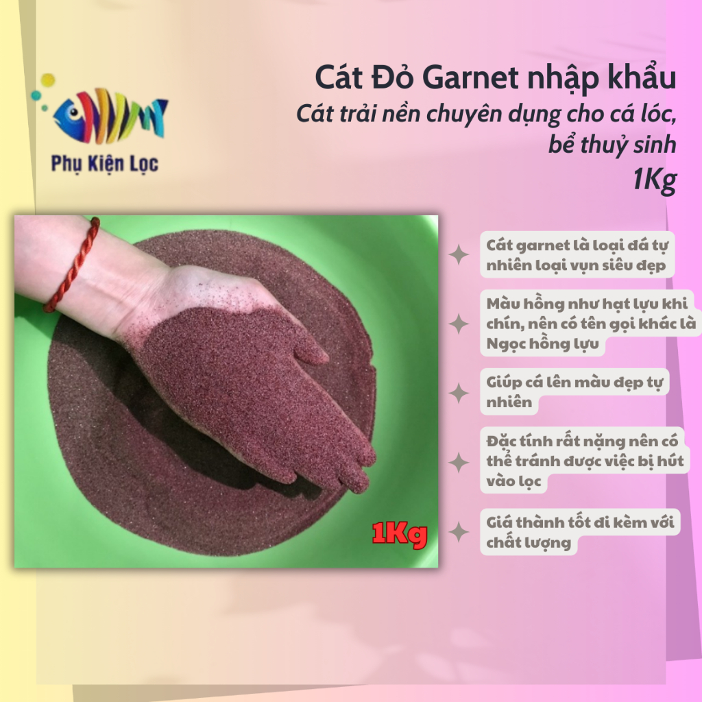 [FreeShip] Cát đỏ garnet nhập khẩu 1Kg - Cát trải nền chuyên dụng cho cá lóc, bể thuỷ sinh