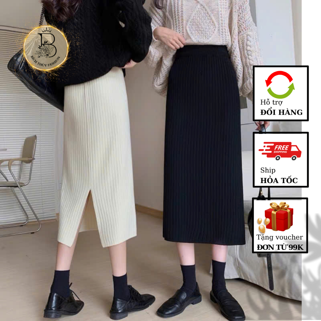 Chân Váy Len dài xếp ly sẻ sau thu đông dài 80cm dịp công việc hàng ngày phong cách thời trang Hàn Quốc mới 2024 CV134