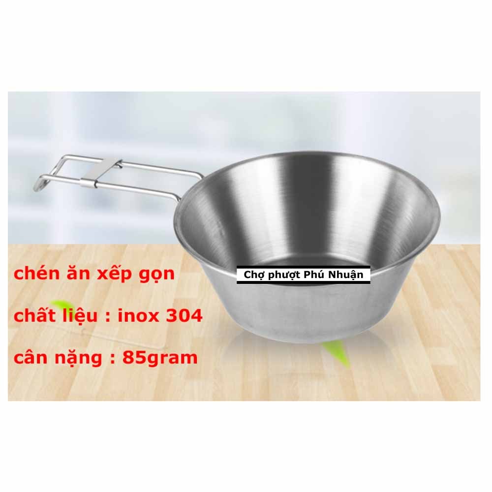 Chén Camping có tay cầm gấp gọn inox