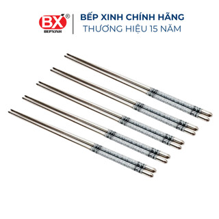 Combo 5 đôi đũa inox không gỉ, họa tiết hoa văn, Bếp Xinh