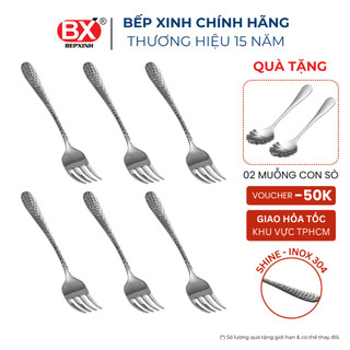 6 cái - Nĩa Ăn Lớn Inox 304 cao cấp, họa tiết kim cương sang trọng, set 6 cái, SHINE, Bếp Xinh