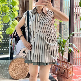 ÁO SƠ MI OVERSIZE BA LỖ VẠT CHÉO