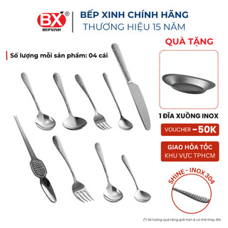 36 cái - Bộ Muỗng Nĩa Dao 36 món Inox không gỉ cao cấp 304, họa tiết kim cương sang trọng, SHINE, Bếp Xinh