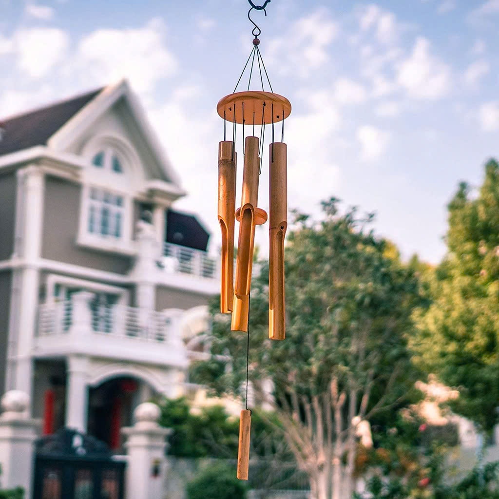 Chuông gió bằng tre, chuông gió trúc. dùng treo ở nhà, quán cafe sân vườn, hàng mộc đẹp