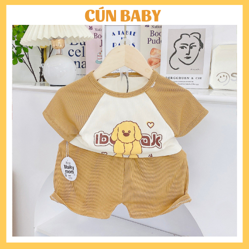 Bộ quần áo cộc tay thun tăm lạnh phối màu họa tiết dễ thương dành cho bé trai bé gái - CÚN BABY