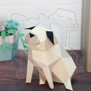 Mô hình giấy động vật Chó Pug Polygon