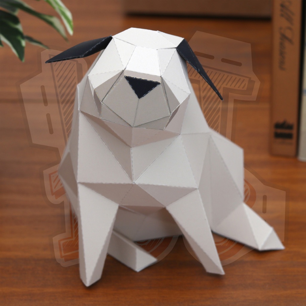 Mô hình giấy động vật Chó Pug Polygon