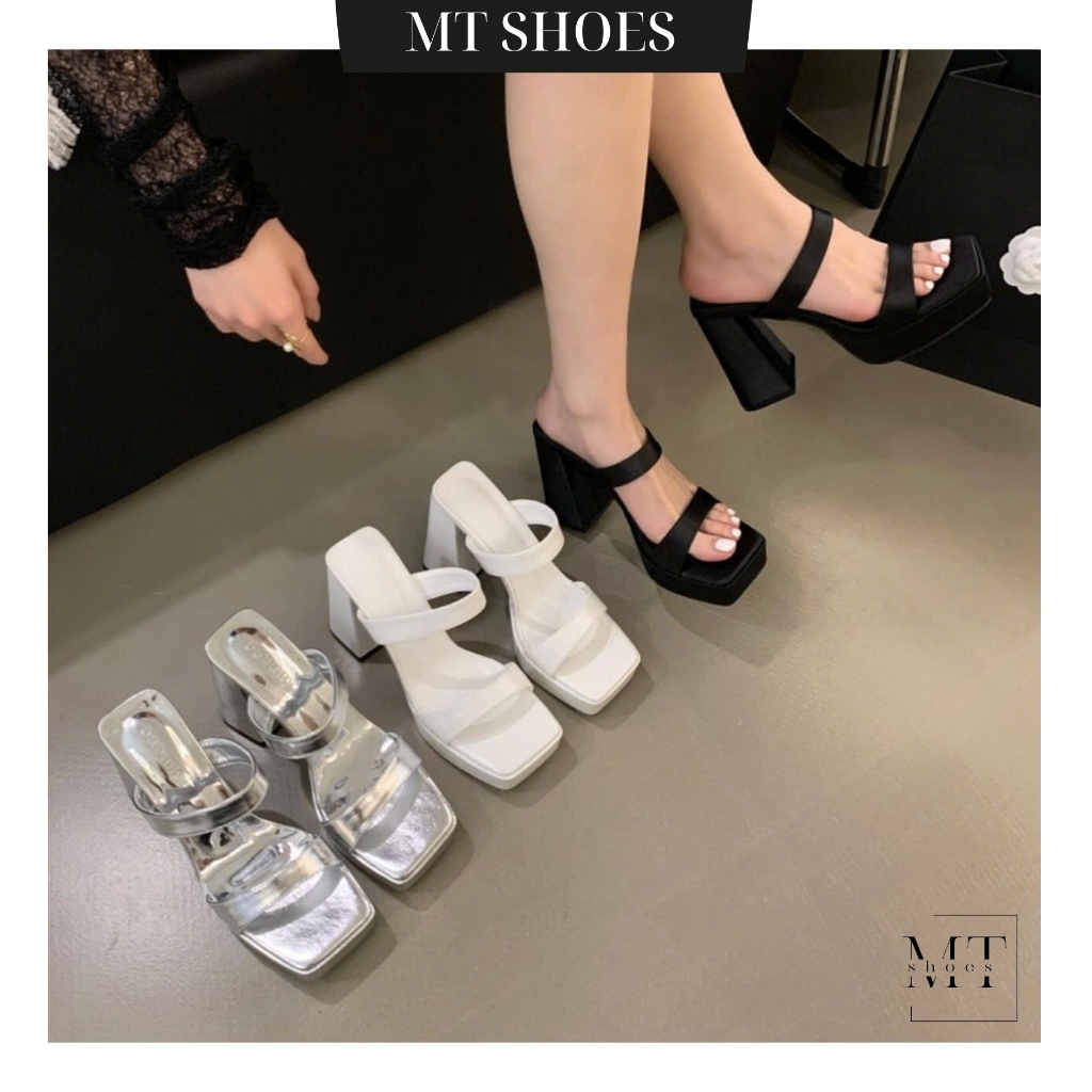 Guốc cao gót nữ 12P 2 quai ngang thời trang form chuẩn đẹp lên chân siêu xinh MT Shoes GN041