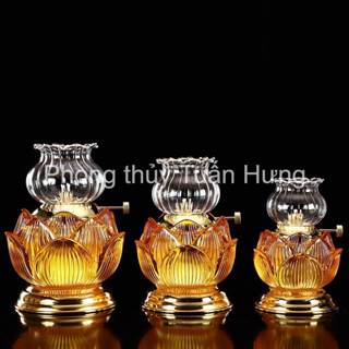 Đèn dầu hoa sen pha lê ( 035 )chân đồng . Hàng nhập khẩu loại 1