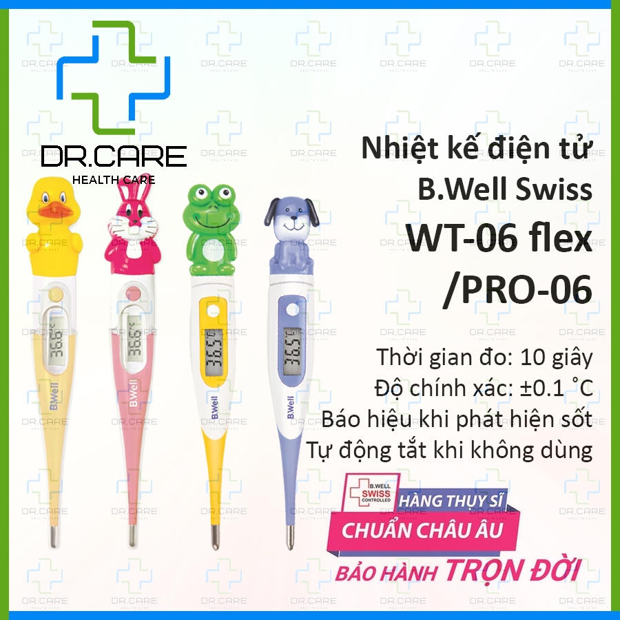[CHÍNH HÃNG] Nhiệt kế điện tử trẻ em B.Well Swiss WT-06 flex / PRO-06 hình thú, đo nhanh, chính xác,