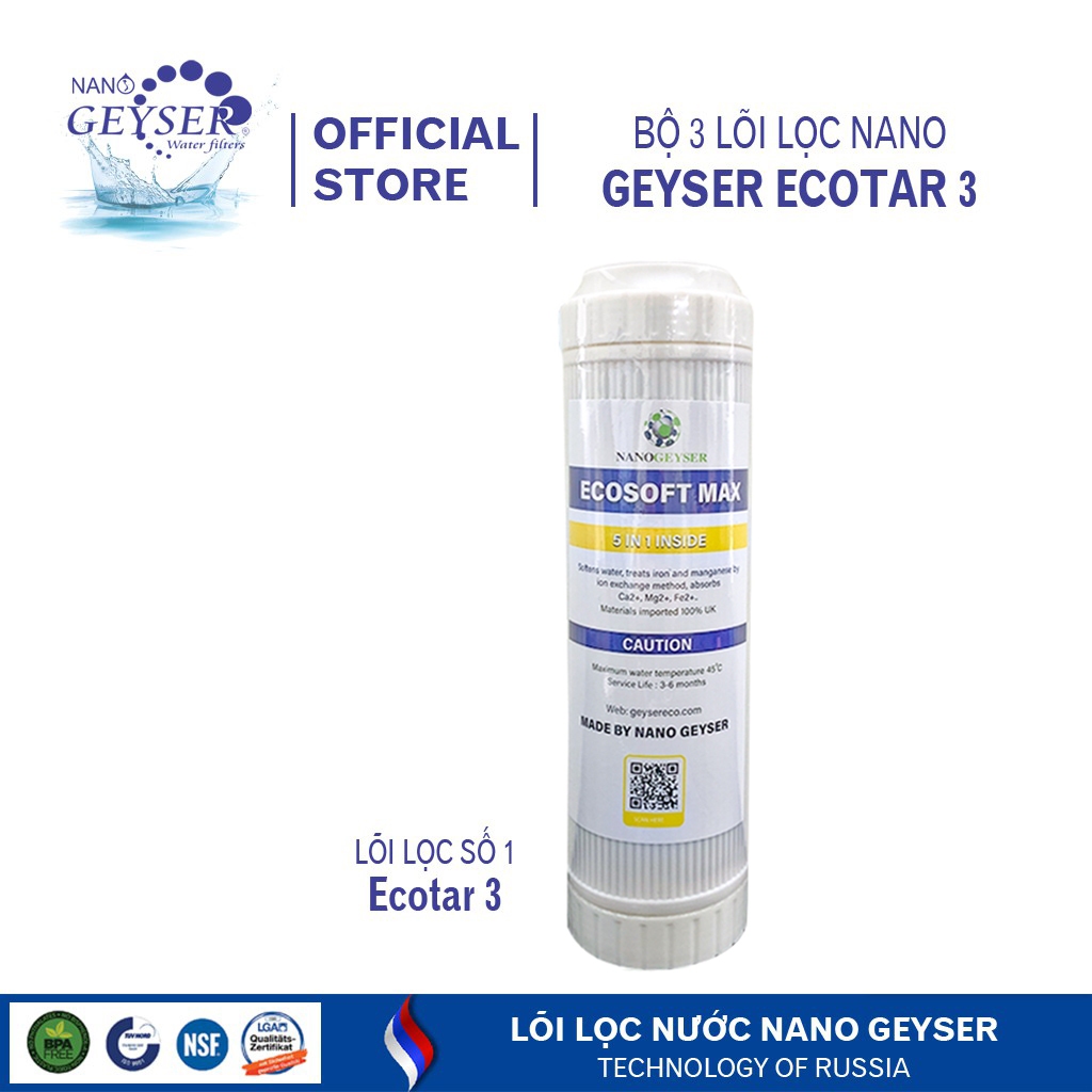 Bộ 3 lõi lọc Máy Lọc nước Nano Geyser Ecotar 3