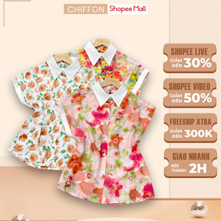 Áo sơ mi nữ họa tiết cổ phối Chiffon