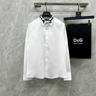Sơ mi nam nữ dài tay Dolce viền cổ thêu chữ DG đen quấn quanh viền cổ boy phố