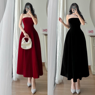 Đầm Midi Nhung Dáng Xoè Sang Trọng Thanh Lịch