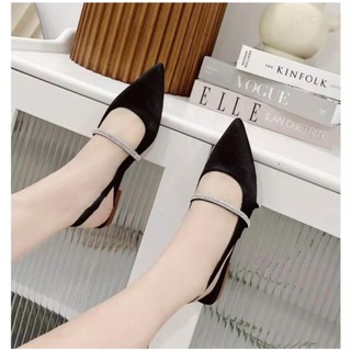 Sục nữ mũi nhọn chất lụa bóng quai ngang đính đá D43