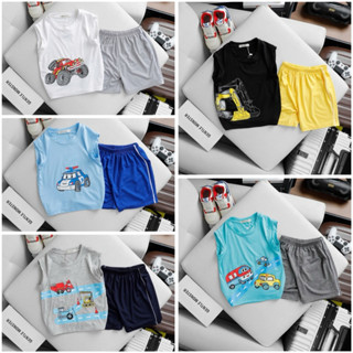 Ba Lỗ In Hình Xe (9-26kg) Bộ Ba Lỗ In Hình Xe Chất Thun Lạnh Cho Bé Trai