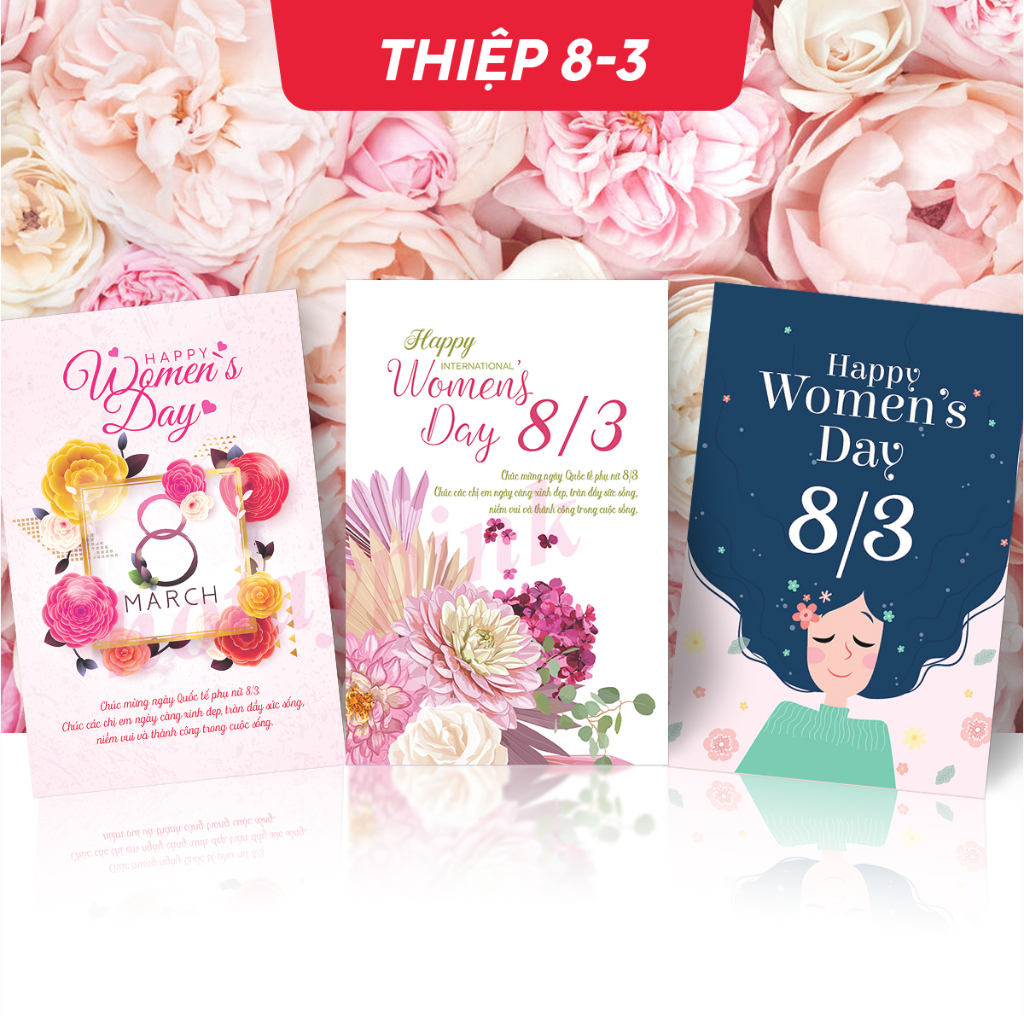 [Thiệp đơn] COMBO Thiệp 8/3 chúc mừng ngày Quốc tế phụ nữ, kt 9,5x14,5cm BO1
