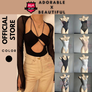 [Tổng Hợp] Bodysuit Đen Thun Tay Dài Lưới Cut Out Sexy Quyến Rũ, Áo Liền Thân Dây Ôm Body Hở Ngực [AdorablexBeautiful]