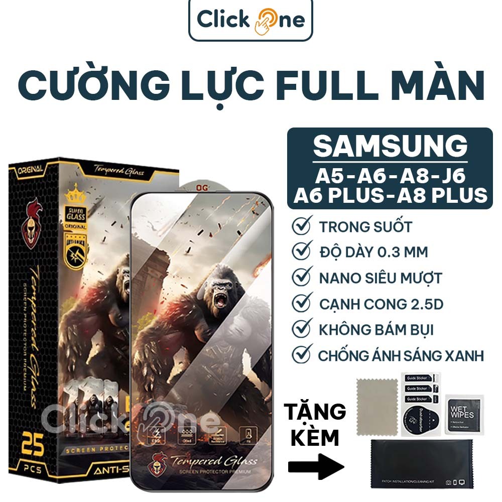 Kính cường lực Samsung A5, A6, A8, J6, A6 Plus, A8 Plus full màn, trong suốt, chống ánh sáng xanh | Miếng dán màn hình