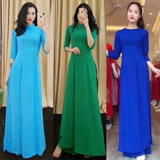Áo Dài Trơn màu xanh da trời lụa nhật