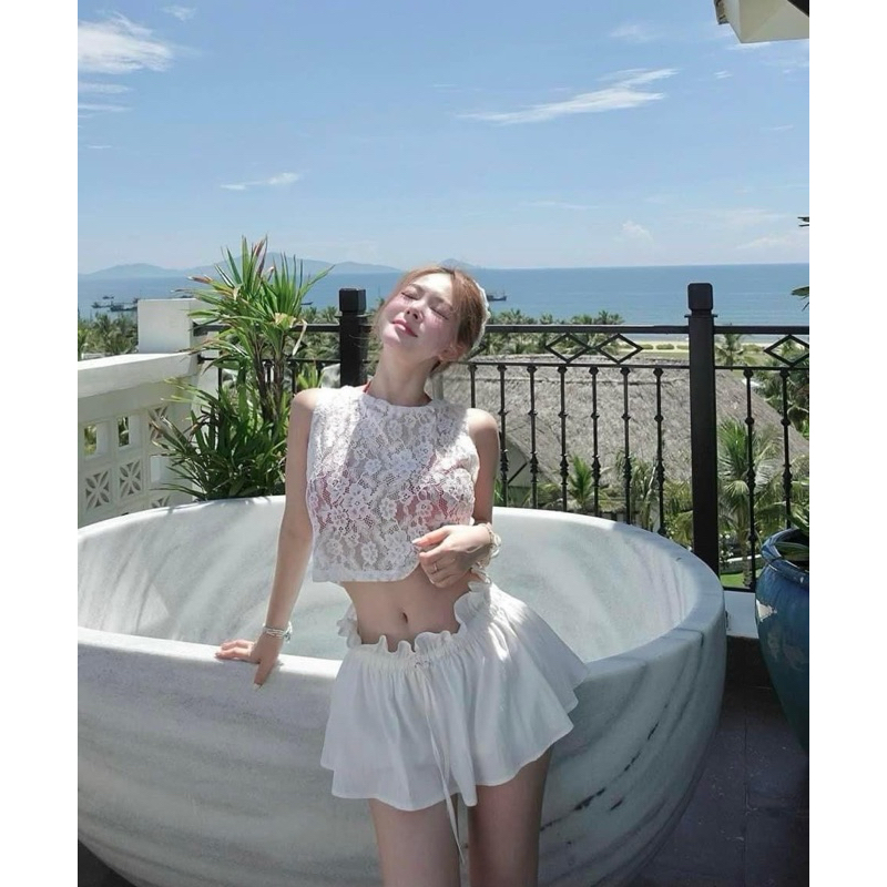 Set 3 Món Bikini Kín Đáo EMMA Phong Cách Cá Tính Gồm Áo Bikini + Quần Váy + Áo Ren Ngoài | BigBuy360 - bigbuy360.vn