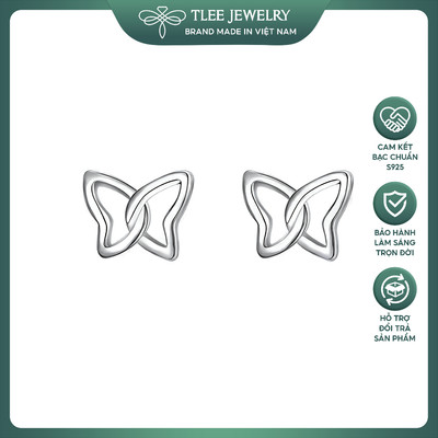 Khuyên tai bạc nữ TLEE cánh hồ điệp trơn đơn giản dễ thương TLEEJEWELRY B0523