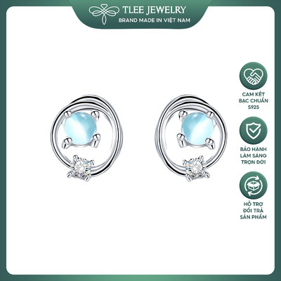 Khuyên tai bạc nữ TLEE tiểu hành tinh đá xanh moonstone đổi sắc lấp lánh TLEEJEWELRY B0524