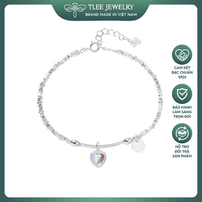 Lắc tay bạc nữ TLEE hạt bạc vỡ treo Charm tim moonstone xinh xắn TLEE JEWELRY LT0371