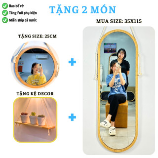 MUA 1 TẶNG 2 Gương toàn thân treo tường,viền gỗ trang trí phòng,trang điểm decor tặng dây thừng treo kích thước 35x115cm
