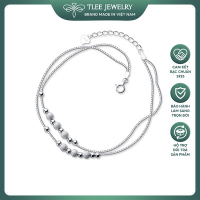 Lắc tay, lắc chân bạc nữ TLEE dây kép xỏ bi phay cát lấp lánh TLEEJEWELRY LT0327