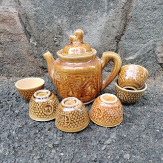  <Video SP> Bộ Ấm Trà Nâu Gốm Xưa 7 Món Như Hình. 
