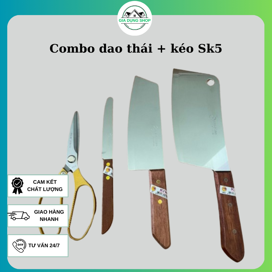 Bộ 3 dao 1 kéo KIWI Thái Lan cán gỗ, dao Kiwi Thái Lan cán gỗ lưỡi không gỉ cao cấp sang trọng - Homely Store