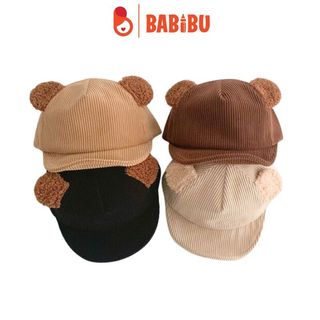Mũ lưỡi trai tai gấu chất nhung giữ ấm cho bé