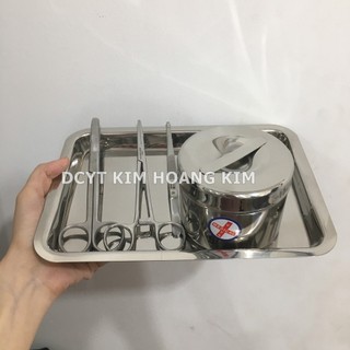 Bộ dụng cụ y tế gia đình (Bao gồm: khay đựng, hộp inox tròn, pank, kéo, nhíp)