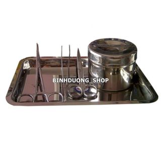 Bộ dụng cụ y tế gia đình (Bao gồm: khay đựng, hộp inox tròn, pank, kéo, nhíp)